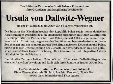 Todesanzeige Dallwitz-Wegner